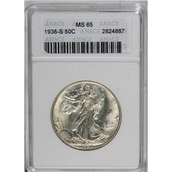 1936-S 50C MS65 ANACS. A solidly struck and frosty Gem 