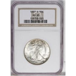 1937-S 50C MS65 NGC. A highly lustrous and decently st 