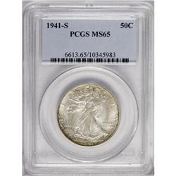 1941-S 50C MS65 PCGS. Attractive golden-tan toning cov 
