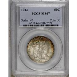 1943 50C MS67 PCGS. A satiny Superb Gem with russet an 