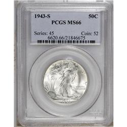 1943-S 50C MS66 PCGS. A slightly frosty piece that has 