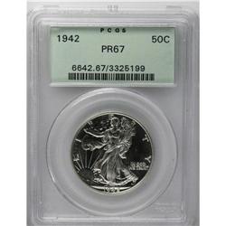 1942 50C PR67 PCGS. Lightly frosted devices rise above 