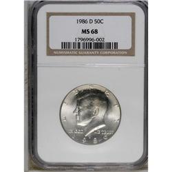 1986-D 50C MS68 NGC. A seemingly immaculate example of 