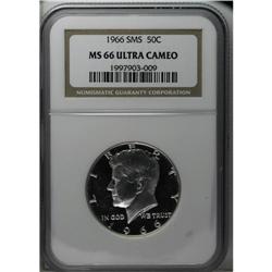 1966 50C SMS MS66 Ultra Cameo NGC. Lightly gold-toned 
