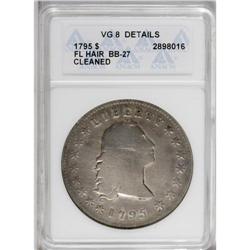 1795 S$1 Flowing Hair, Three Leaves--Cleaned--ANACS. V 