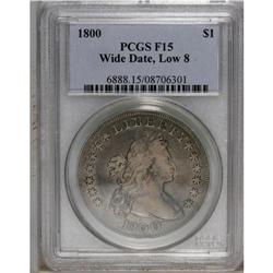1800 S$1 Wide Date, Low 8 Fine 15 PCGS. B-10, BB-190, 