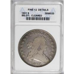 1801 S$1 --Cleaned--ANACS. Fine 12 Details. B-1, BB-211 