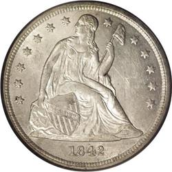1842 S$1 MS62 PCGS. The 1842 is one of the most availa 