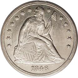 1846 S$1 AU58 PCGS. Original pearl-gray surfaces with 