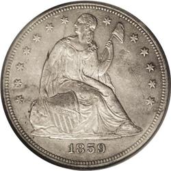 1859 S$1 MS60 PCGS. Strictly a Mint State coin, the pr 