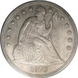 1870-CC S$1 AU55 PCGS. A rare and highly desirable Sea 