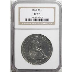 1860 S$1 PR62 NGC. Sharply struck throughout, with eve 