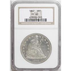 1862 S$1 PR62 NGC. Moderately reflective beneath hazy 