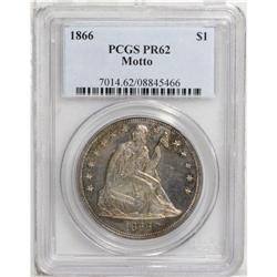 1866 S$1 Motto PR62 PCGS. Gold and reddish-brown color 