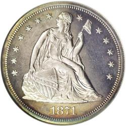 1871 S$1 PR63 NGC. The lush peripheral toning comprise 