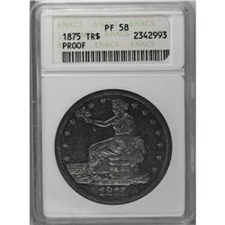 1875 T$1 PR58 ANACS. Light friction is noted on the hi 