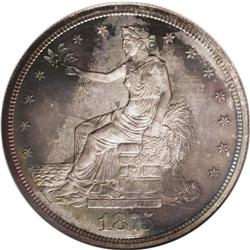 1875 T$1 PR67 NGC. Type One Reverse, identified by the 