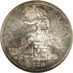 1880 T$1 PR65 NGC. Electric blue, pink, and dark-green 