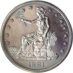 1881 T$1 PR64 ANACS. Forest-green and rose-red blushes 