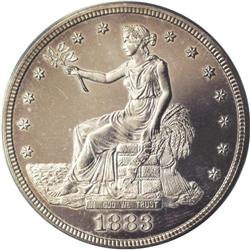 1883 T$1 PR63 Cameo ANACS. Frost-white devices provide 