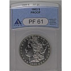 1903 S$1 PR61 ANACS. Deeply reflective and mostly unto 