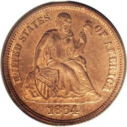 1864 10C Ten Cents, Judd-381, Pollock-449, R.7, PR65 R 