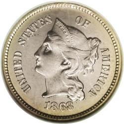 1868 3CN Three Cent Nickel, Judd-618, Pollock-687, R.4 