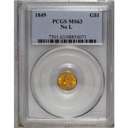 1849 G$1 No L MS63 PCGS. This highly appealing and sol 