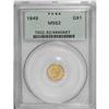 Image 1 : 1849 G$1 Open Wreath MS62 PCGS. A gleaming yellow-oran 