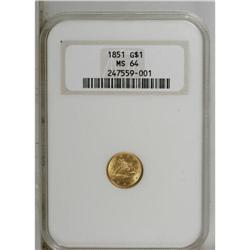 1851 G$1 MS64 NGC. This well struck near-Gem has dazzl 