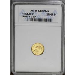 1851-C G$1 --Rims Filed--ANACS. AU55 Details. Variety 5 