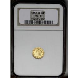 1852-O G$1 MS61 NGC. A well struck honey-gold piece fr 