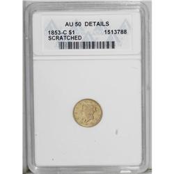 1853-C G$1 --Scratched--ANACS. AU50 Details. Variety 8- 