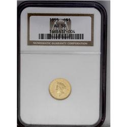 1855 G$1 AU58 NGC. A luminous amber-gold piece with mi 