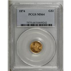 1874 G$1 MS64 PCGS. An enticing coin with fresh, origi 