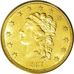 1837 $2 1/2 MS61 PCGS. McCloskey-B, R.3. The easy attr 