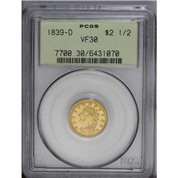 1839-D $2 1/2 VF30 PCGS. Winter 1-B, McCloskey-B, R.4. 