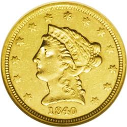 1840 $2 1/2 AU58 NGC. A smooth straw-gold near-Mint ex 