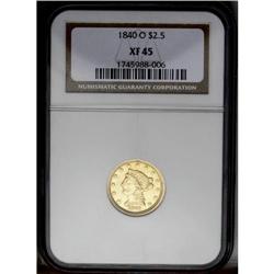 1840-O $2 1/2 XF45 NGC. Lightly worn and still lustrou 