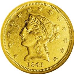 1841-D $2 1/2 AU55 NGC. Variety 2-C. A boldly defined 