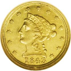 1843-C $2 1/2 Large Date, Plain 4 AU55 NGC. Variety 5- 