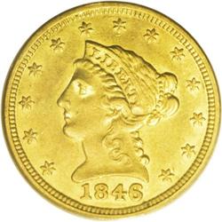 1846 $2 1/2 AU58 PCGS. Breen-6181. Breen''s  overdate  