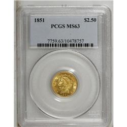 1851 $2 1/2 MS63 PCGS. A shimmering and pleasantly unm 