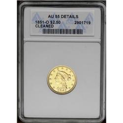 1851-O $2 1/2 --Cleaned--ANACS. AU55 Details. The lemon 