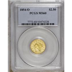 1854-O $2 1/2 MS60 PCGS. An impressive example of this 