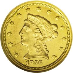 1856-C $2 1/2 AU58 NGC. Variety 17-J. From the technic 