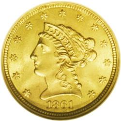 1861 $2 1/2 New Reverse, Type Two MS66 NGC. A precisel 