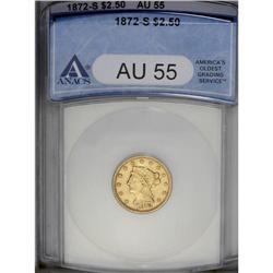 1872-S $2 1/2 AU55 ANACS. A typically struck Choice AU 