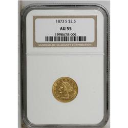 1873-S $2 1/2 AU55 NGC. A still-lustrous yellow-gold e 