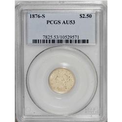 1876-S $2 1/2 AU53 PCGS. A still-lustrous green-tinged 